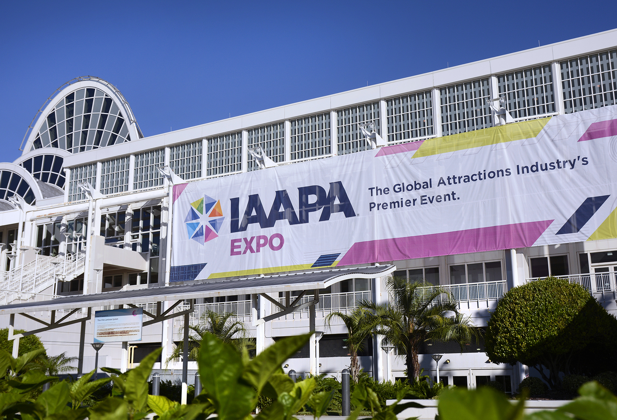 A banner on Orange County Convention Center advertises the IAAPA Expo.